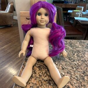 American Girl 18 inch doll, purple & pink hair